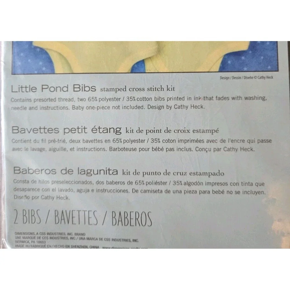 Dimensions Little Pond Bibs Stamped Cross Stitch Kit 70-73698 Elephant Turtle